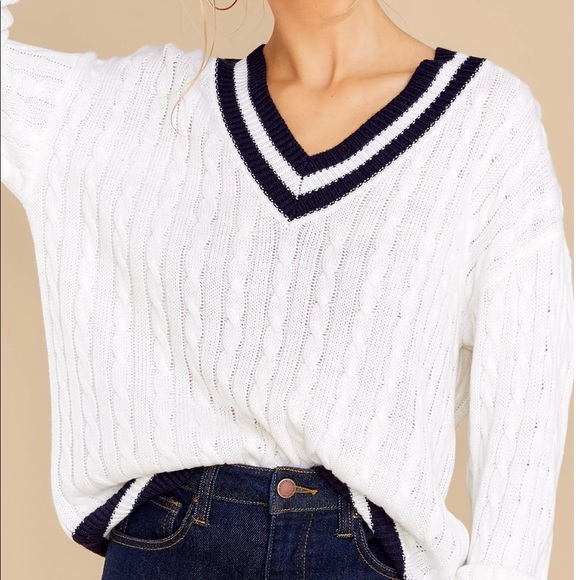 Simply Obsessed White And Navy Sweater - Picture 6 of 11